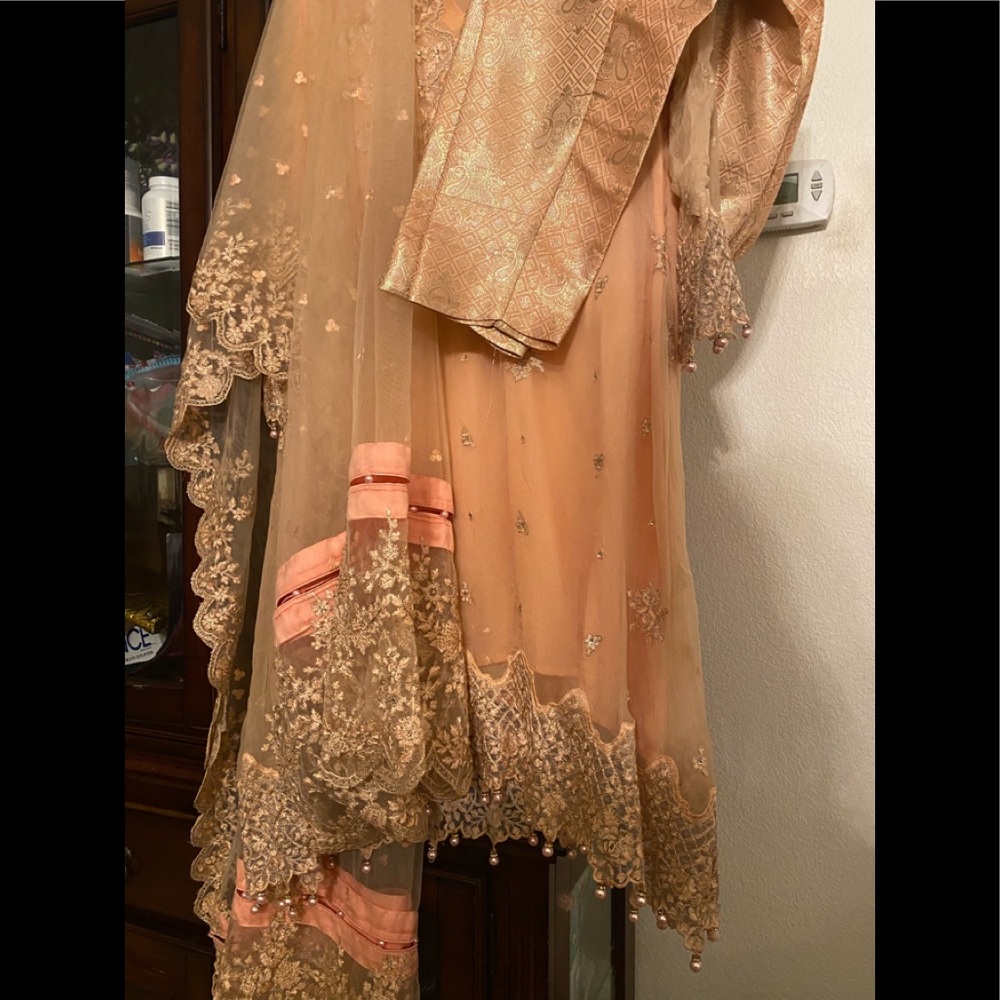 Elegant Peach Embroidered Dress Maria B